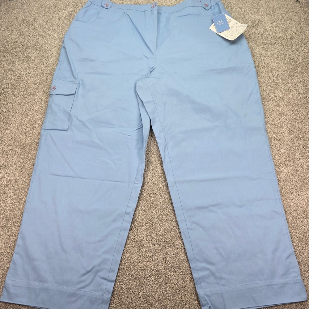 Denim & Co Womens 3X Blue Cargo Pants Elastic Back Cotton Blend New